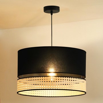 Duolla - Lustr na lanku DOUBLE RATTAN 1xE27/15W/230V pr. 40 cm černá/béžová