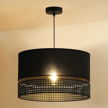 Duolla - Lustr na lanku DOUBLE RATTAN 1xE27/15W/230V pr. 40 cm černá