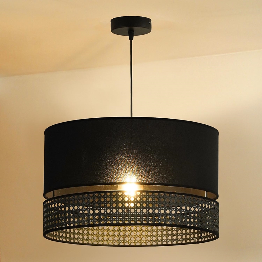 Duolla - Lustr na lanku DOUBLE RATTAN 1xE27/15W/230V pr. 40 cm černá