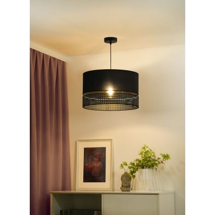 Duolla - Lustr na lanku DOUBLE RATTAN 1xE27/15W/230V pr. 40 cm černá