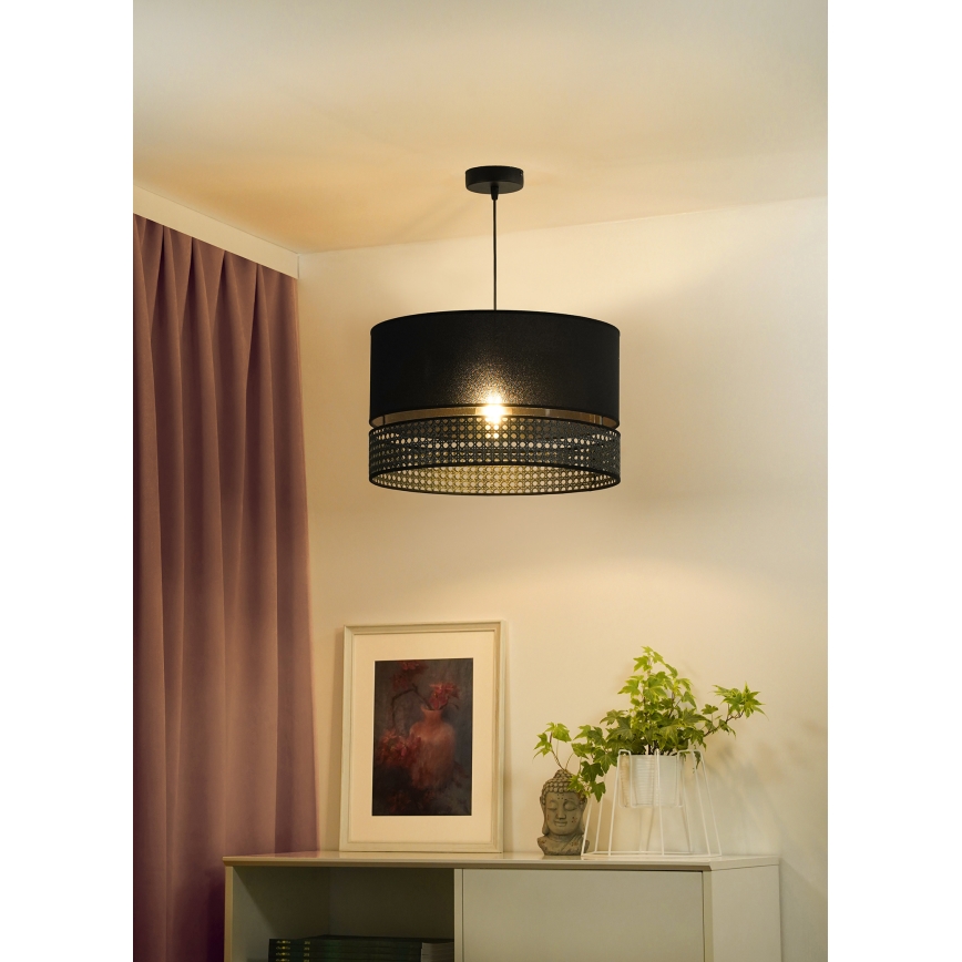 Duolla - Lustr na lanku DOUBLE RATTAN 1xE27/15W/230V pr. 40 cm černá