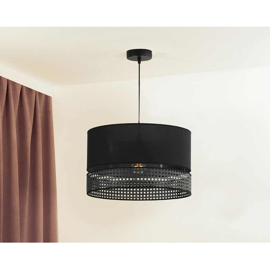 Duolla - Lustr na lanku DOUBLE RATTAN 1xE27/15W/230V pr. 40 cm černá