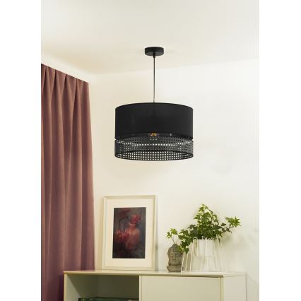 Duolla - Lustr na lanku DOUBLE RATTAN 1xE27/15W/230V pr. 40 cm černá