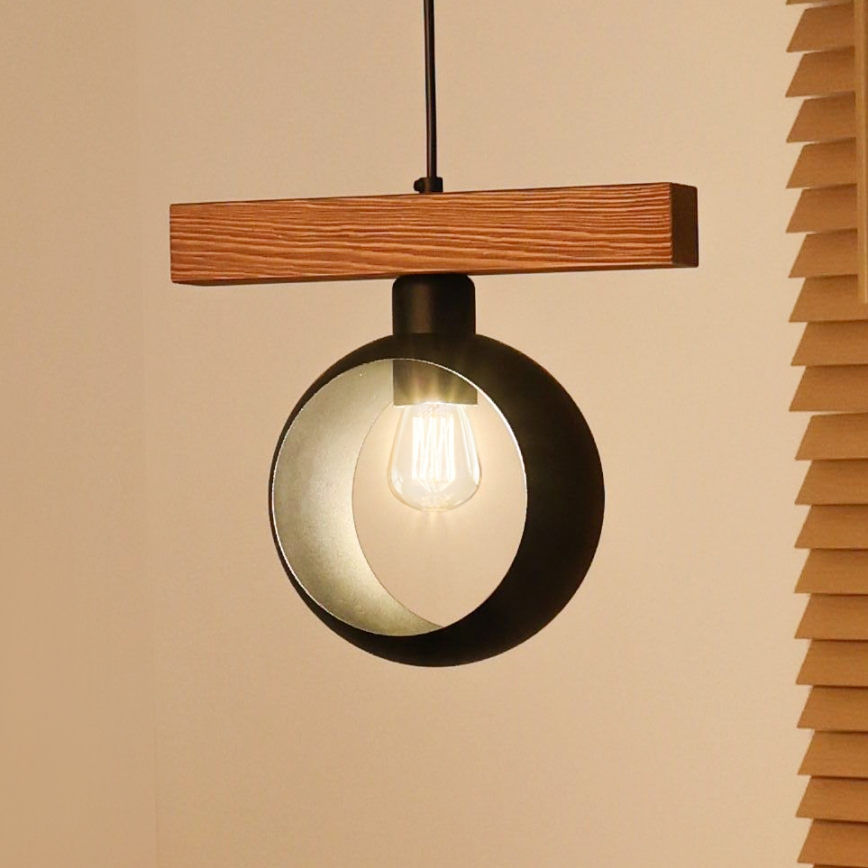 Duolla - Lustr na lanku IRONLINE 1xE27/15W/230V borovice dub/černá