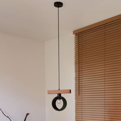 Duolla - Lustr na lanku IRONLINE 1xE27/15W/230V borovice dub/černá