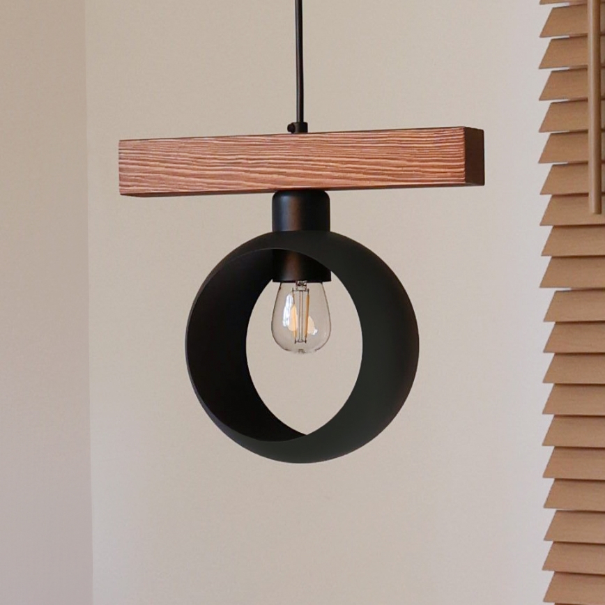 Duolla - Lustr na lanku IRONLINE 1xE27/15W/230V borovice dub/černá