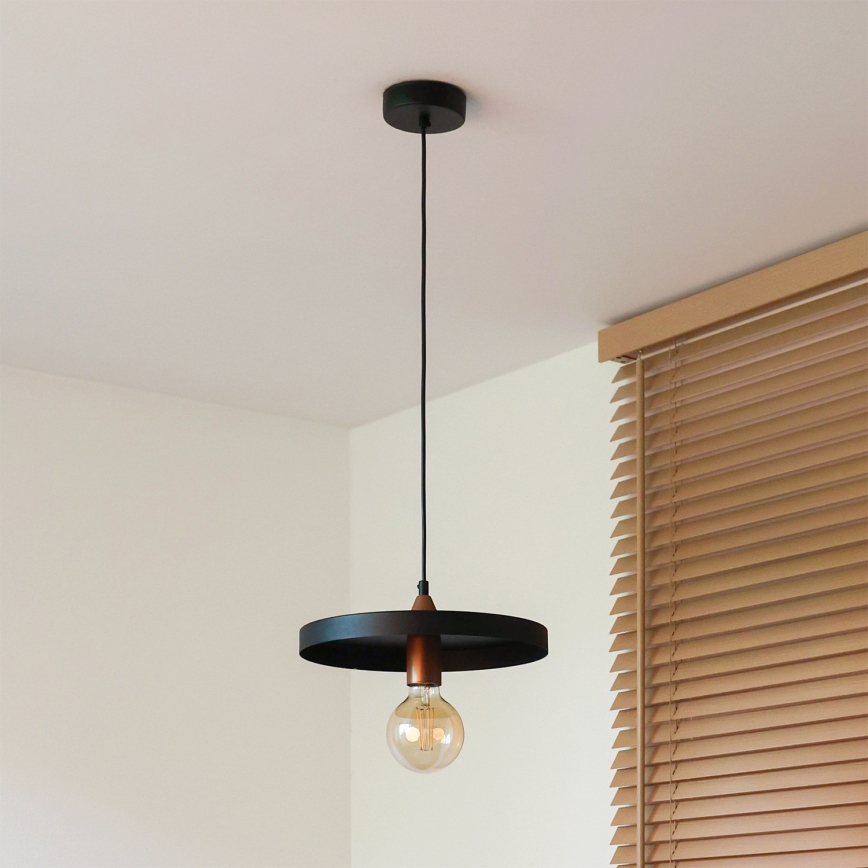 Duolla - Lustr na lanku IRONLINE 1xE27/15W/230V pr. 30 cm černá/měděná