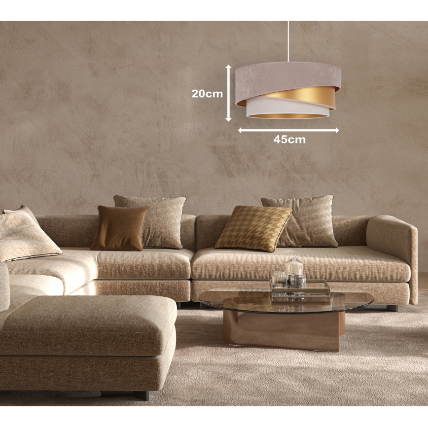 Duolla - Lustr na lanku KOBO 1xE27/15W/230V pr. 45 cm béžová/zlatá/krémová