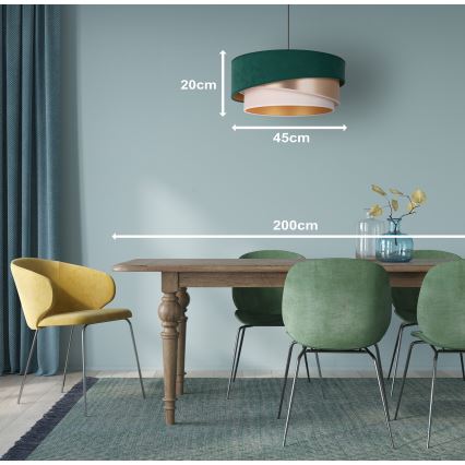 Duolla - Lustr na lanku KOBO 1xE27/15W/230V pr. 45 cm zelená/rosegold/krémová