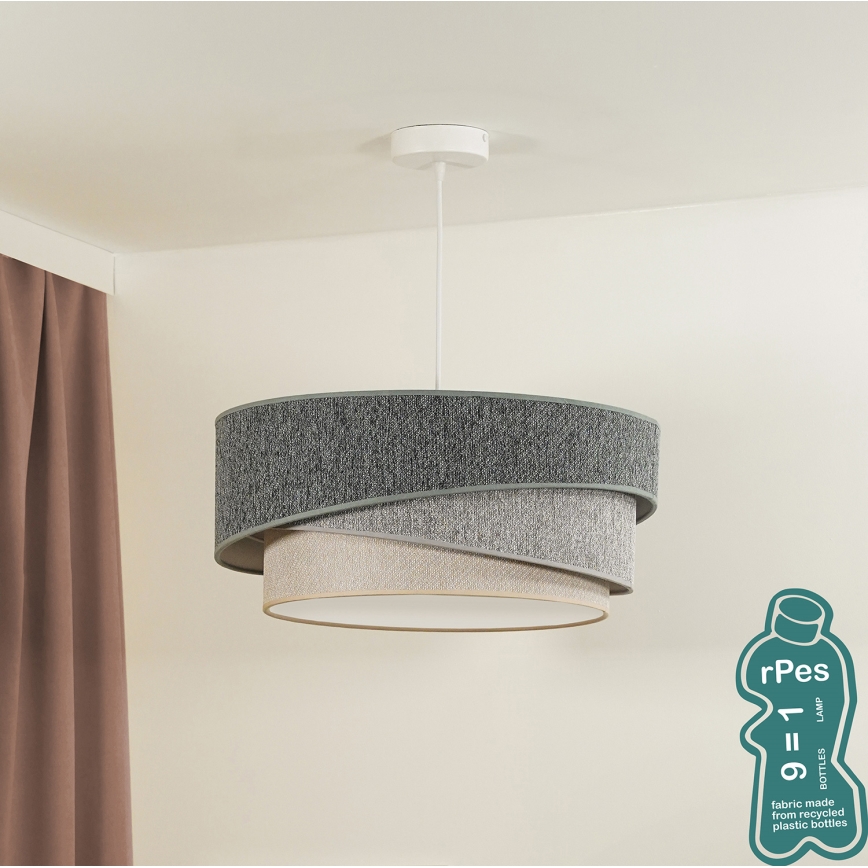Duolla - Lustr na lanku KOBO ECO RECYCLING 1xE27/15W/230V pr. 45 cm zelená/šedá/krémová
