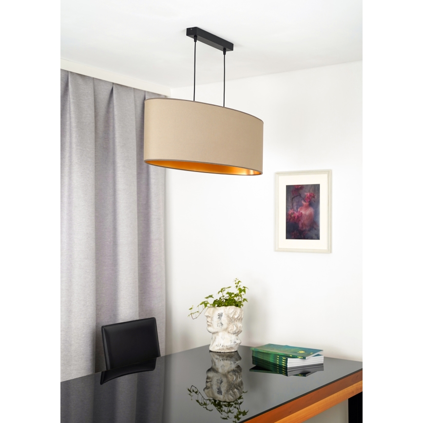 Duolla - Lustr na lanku OVAL VEGAN 2xE27/15W/230V béžová