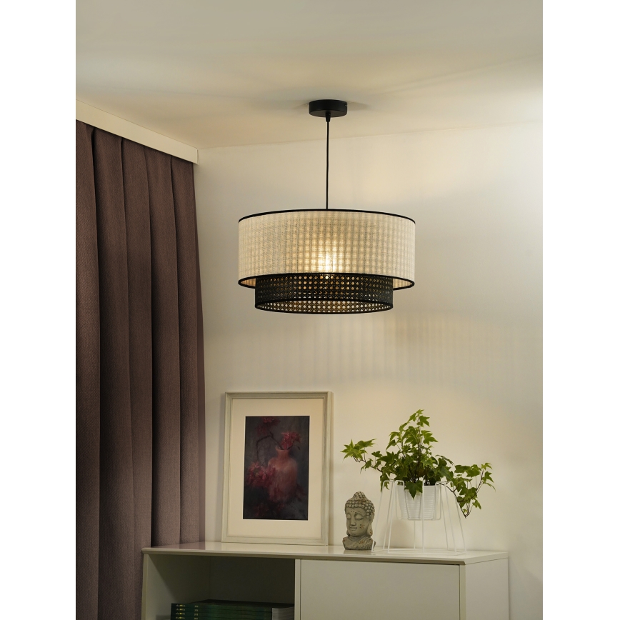Duolla - Lustr na lanku RATTAN YUTE 1xE27/15W/230V pr. 45 cm krémová/černá