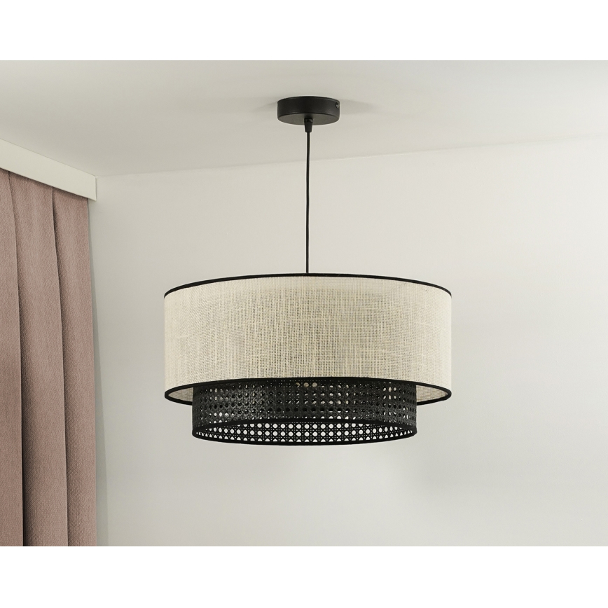 Duolla - Lustr na lanku RATTAN YUTE 1xE27/15W/230V pr. 45 cm krémová/černá