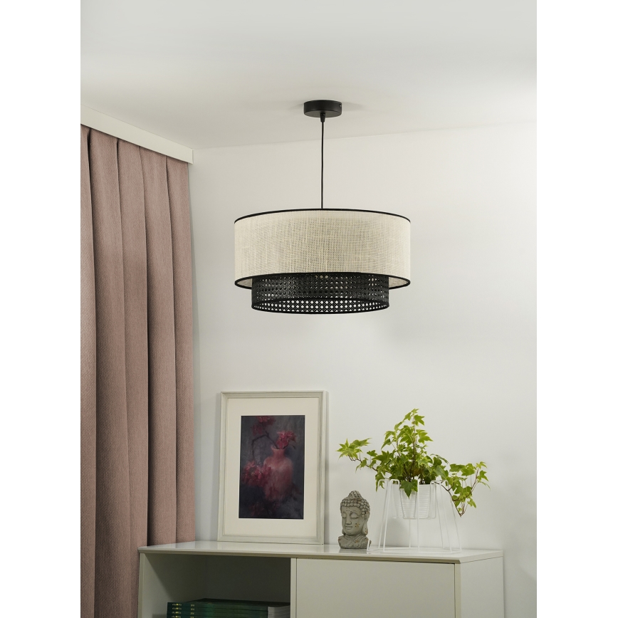 Duolla - Lustr na lanku RATTAN YUTE 1xE27/15W/230V pr. 45 cm krémová/černá