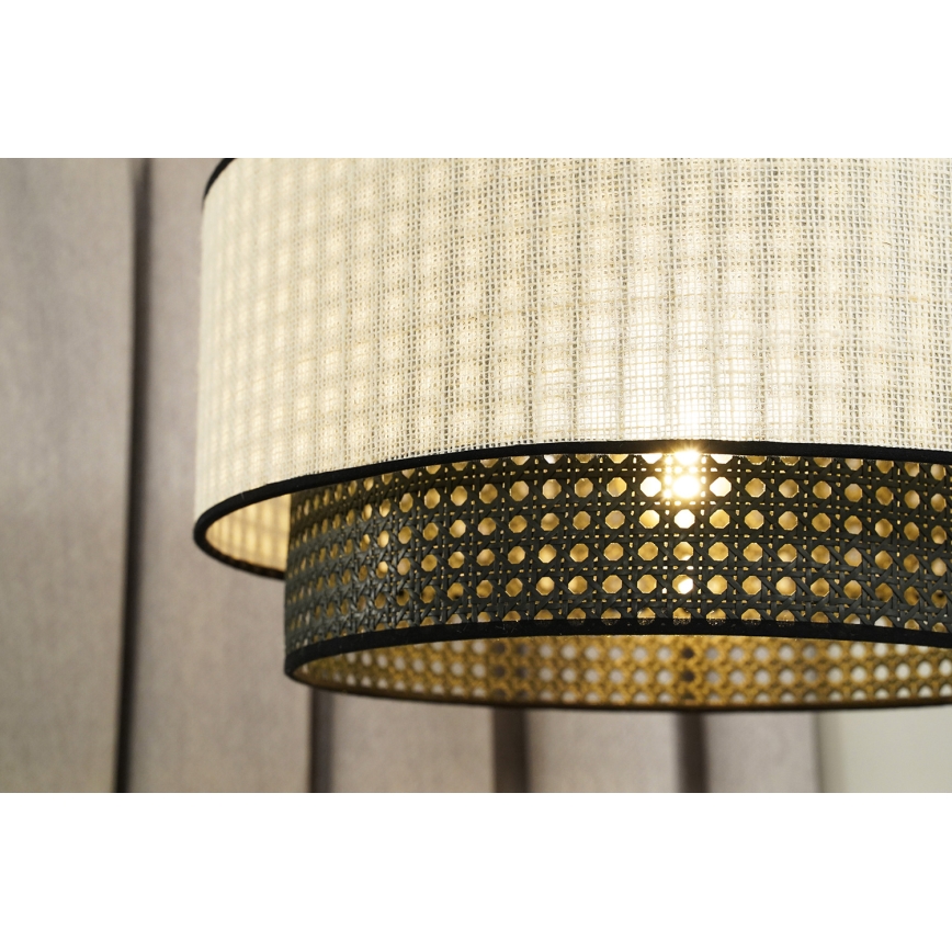Duolla - Lustr na lanku RATTAN YUTE 1xE27/15W/230V pr. 45 cm krémová/černá