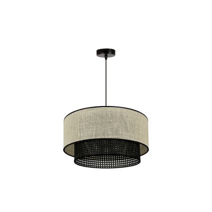 Duolla - Lustr na lanku RATTAN YUTE 1xE27/15W/230V pr. 45 cm krémová/černá