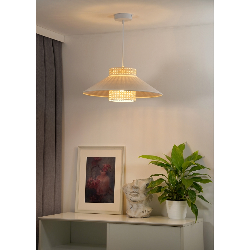 Duolla - Lustr na lanku RIO RATTAN 1xE27/15W/230V pr. 45 cm béžová/ratan