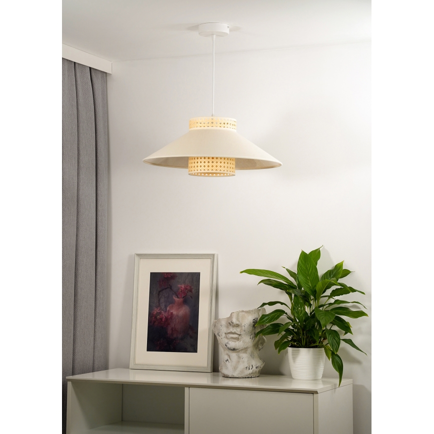 Duolla - Lustr na lanku RIO RATTAN 1xE27/15W/230V pr. 45 cm béžová/ratan