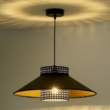 Duolla - Lustr na lanku RIO RATTAN 1xE27/15W/230V pr. 45 cm černá/zlatá