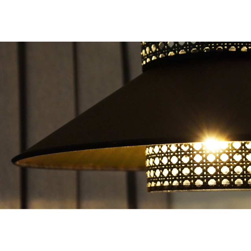 Duolla - Lustr na lanku RIO RATTAN 1xE27/15W/230V pr. 45 cm černá/zlatá