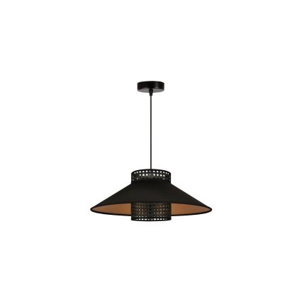 Duolla - Lustr na lanku RIO RATTAN 1xE27/15W/230V pr. 45 cm černá/zlatá