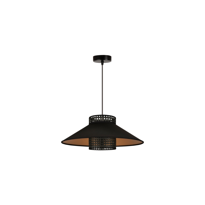 Duolla - Lustr na lanku RIO RATTAN 1xE27/15W/230V pr. 45 cm černá/zlatá