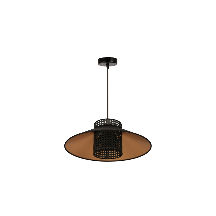 Duolla - Lustr na lanku RIO RATTAN 1xE27/15W/230V pr. 45 cm černá/zlatá