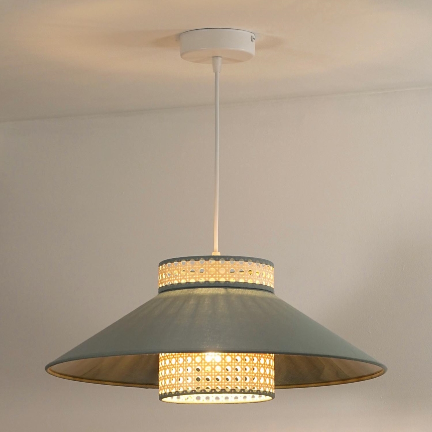 Duolla - Lustr na lanku RIO RATTAN 1xE27/15W/230V pr. 45 cm zelená/ratan
