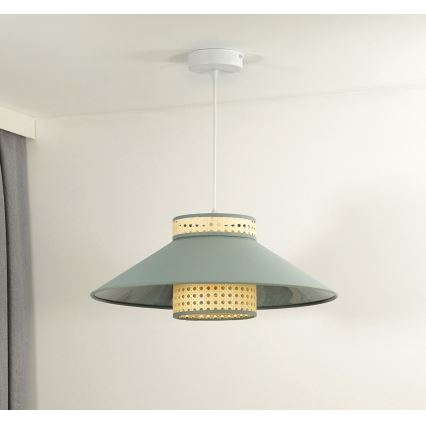 Duolla - Lustr na lanku RIO RATTAN 1xE27/15W/230V pr. 45 cm zelená/ratan