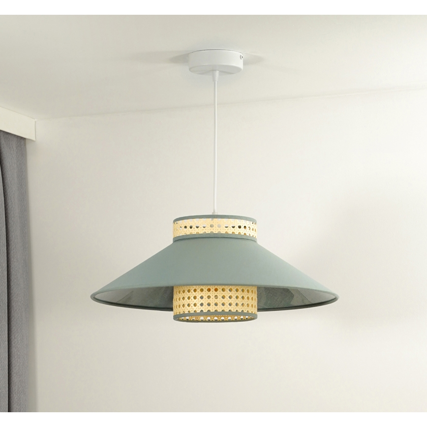 Duolla - Lustr na lanku RIO RATTAN 1xE27/15W/230V pr. 45 cm zelená/ratan