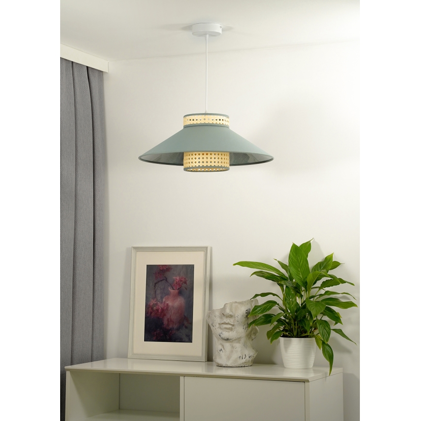 Duolla - Lustr na lanku RIO RATTAN 1xE27/15W/230V pr. 45 cm zelená/ratan