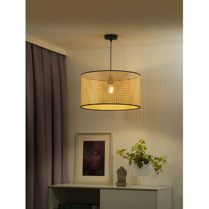 Duolla - Lustr na lanku ROLLER 1xE27/15W/230V pr. 45 cm ratan/černá