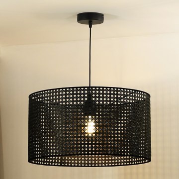 Duolla - Lustr na lanku ROLLER RATTAN 1xE27/15W/230V pr. 45 cm černá
