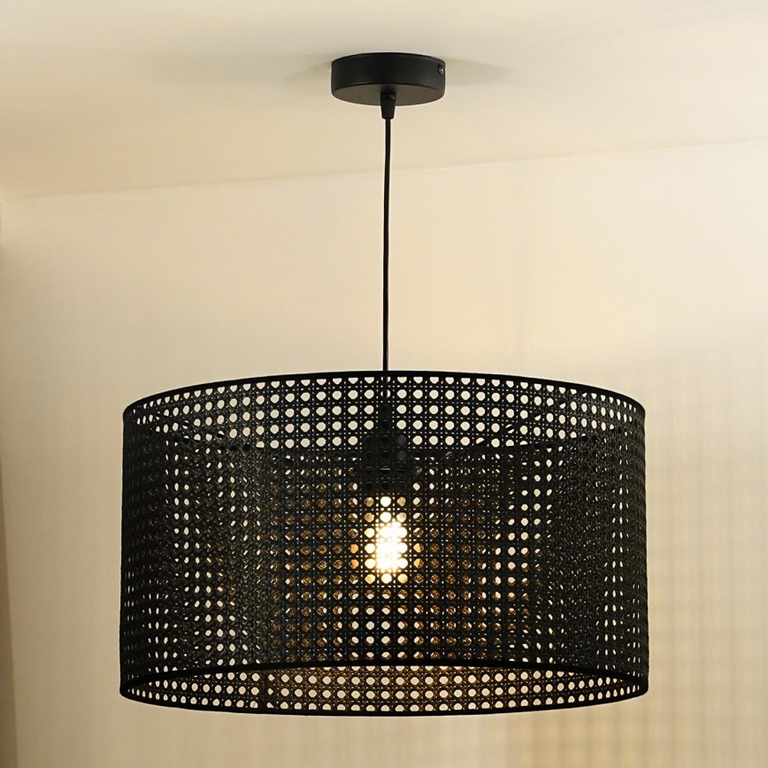 Duolla - Lustr na lanku ROLLER RATTAN 1xE27/15W/230V pr. 45 cm černá