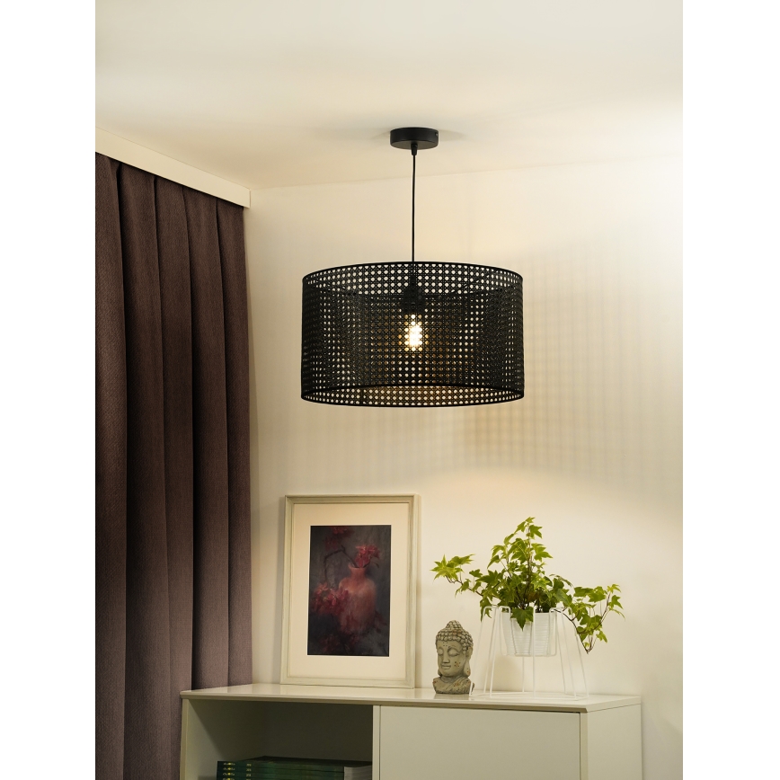 Duolla - Lustr na lanku ROLLER RATTAN 1xE27/15W/230V pr. 45 cm černá