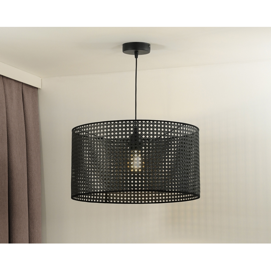 Duolla - Lustr na lanku ROLLER RATTAN 1xE27/15W/230V pr. 45 cm černá