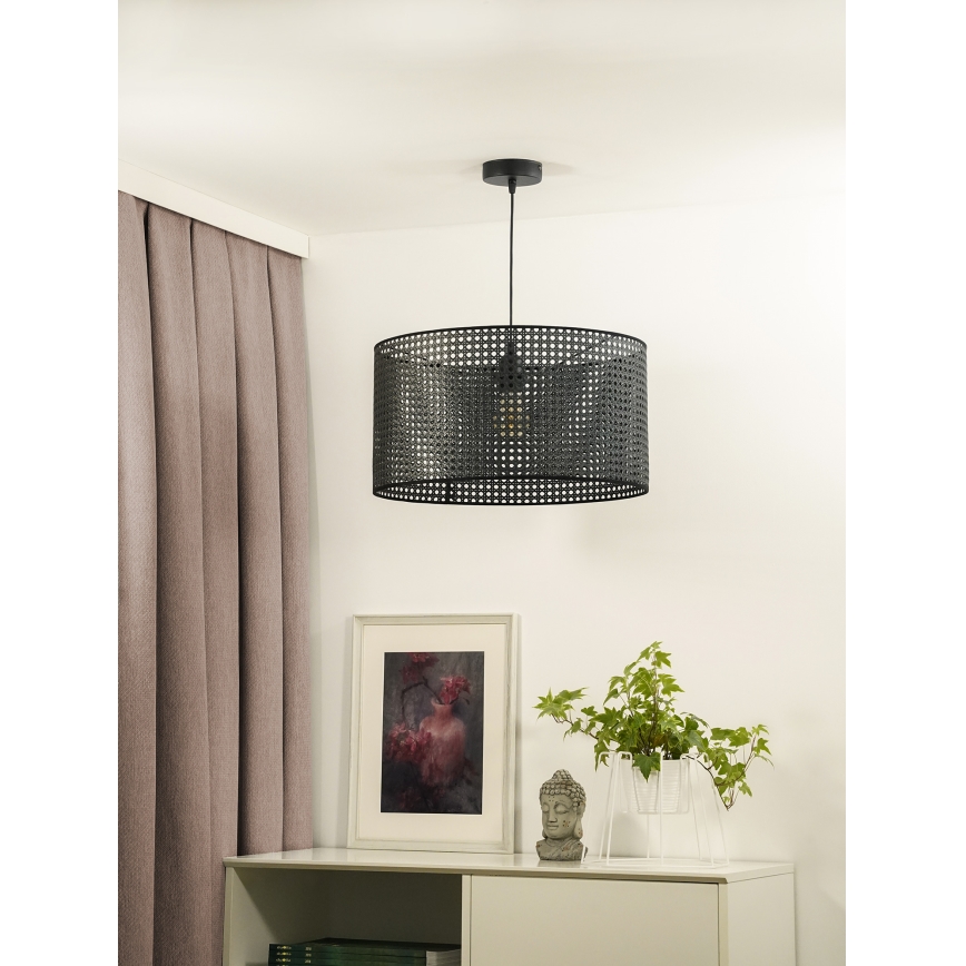 Duolla - Lustr na lanku ROLLER RATTAN 1xE27/15W/230V pr. 45 cm černá