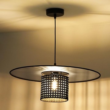 Duolla - Lustr na lanku TOKYO RATTAN 1xE27/15W/230V pr. 50 cm černá/stříbrná