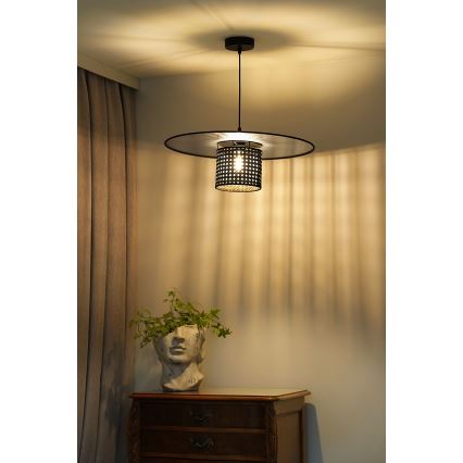 Duolla - Lustr na lanku TOKYO RATTAN 1xE27/15W/230V pr. 50 cm černá/stříbrná