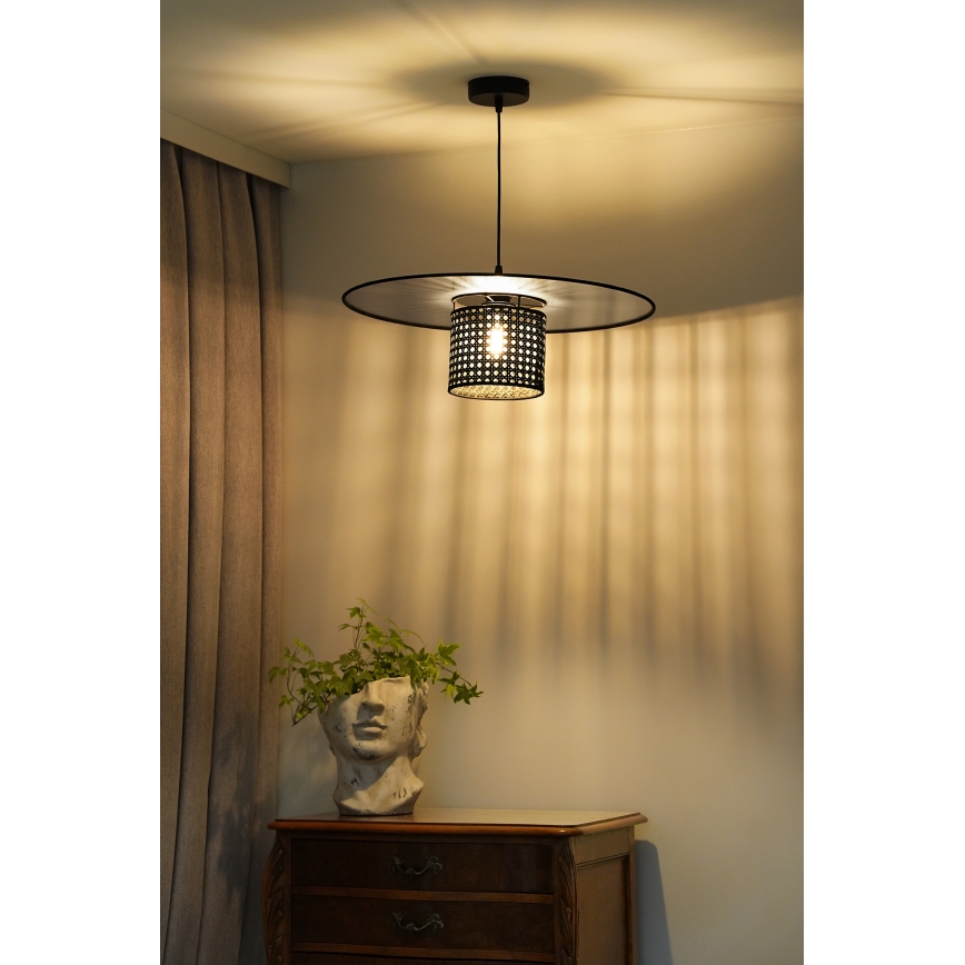 Duolla - Lustr na lanku TOKYO RATTAN 1xE27/15W/230V pr. 50 cm černá/stříbrná
