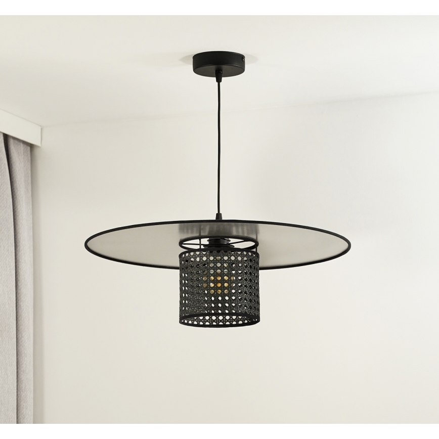 Duolla - Lustr na lanku TOKYO RATTAN 1xE27/15W/230V pr. 50 cm černá/stříbrná