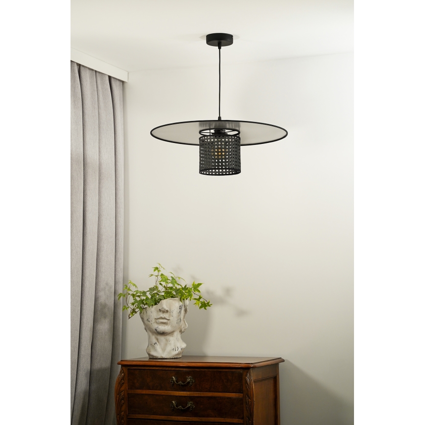 Duolla - Lustr na lanku TOKYO RATTAN 1xE27/15W/230V pr. 50 cm černá/stříbrná
