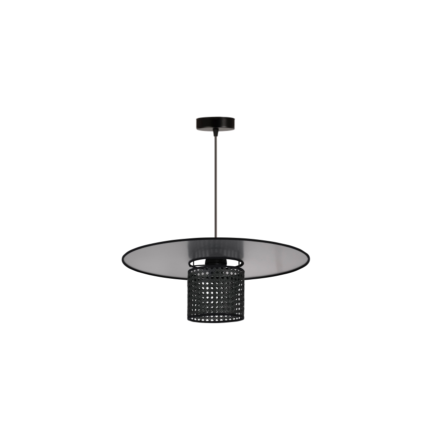 Duolla - Lustr na lanku TOKYO RATTAN 1xE27/15W/230V pr. 50 cm černá/stříbrná