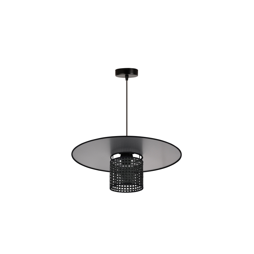 Duolla - Lustr na lanku TOKYO RATTAN 1xE27/15W/230V pr. 50 cm černá/stříbrná