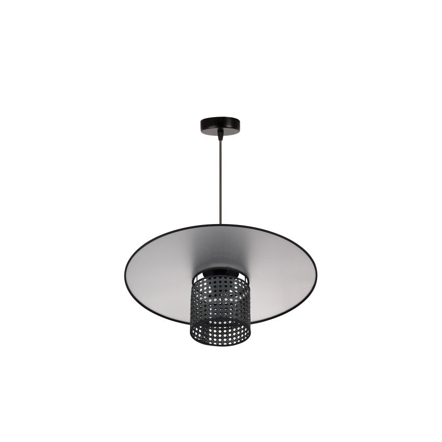 Duolla - Lustr na lanku TOKYO RATTAN 1xE27/15W/230V pr. 50 cm černá/stříbrná