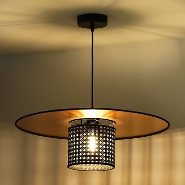 Duolla - Lustr na lanku TOKYO RATTAN 1xE27/15W/230V pr. 50 cm zlatá/černá