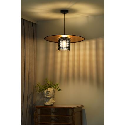 Duolla - Lustr na lanku TOKYO RATTAN 1xE27/15W/230V pr. 50 cm zlatá/černá