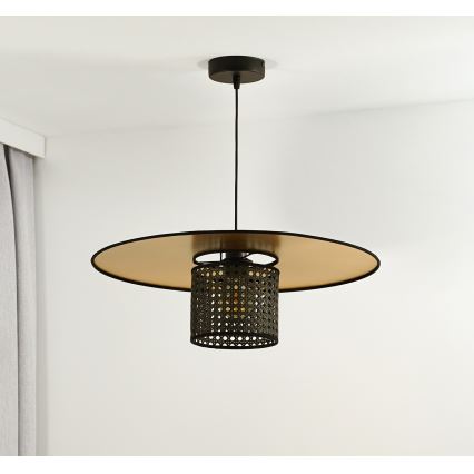 Duolla - Lustr na lanku TOKYO RATTAN 1xE27/15W/230V pr. 50 cm zlatá/černá
