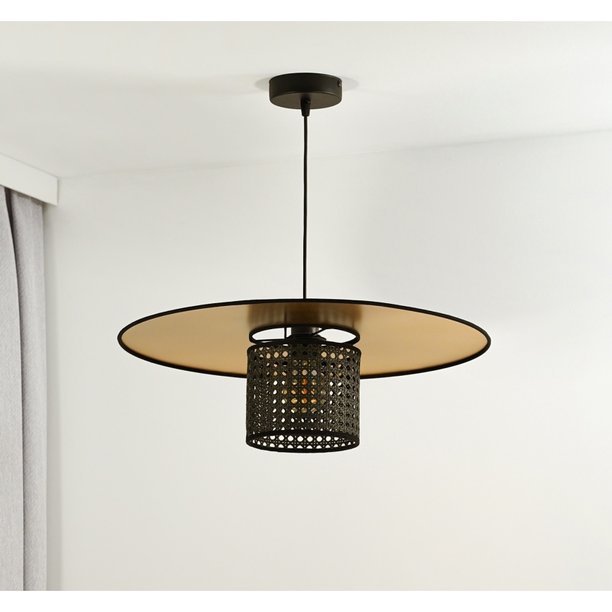 Duolla - Lustr na lanku TOKYO RATTAN 1xE27/15W/230V pr. 50 cm zlatá/černá