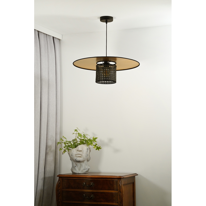 Duolla - Lustr na lanku TOKYO RATTAN 1xE27/15W/230V pr. 50 cm zlatá/černá